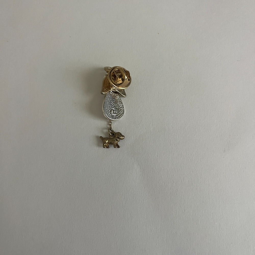 Vintage Two Tone Angel with Dangling‎ Dog Charm Lapel Pin Mixed Metal 1 1/2" - Picture 4 of 7